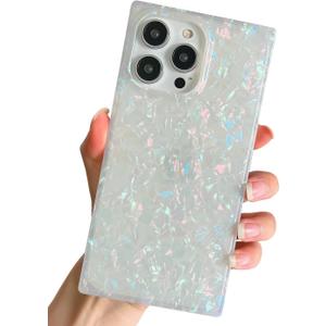 Compatible with iPhone 16 Pro Max Case Rectangle Edge for Women,Luxury Sparkle Colorful Shell Case Protective Soft Slim Girly Cover for 16 Pro Max - 6.9 inch (Colorful Shell)