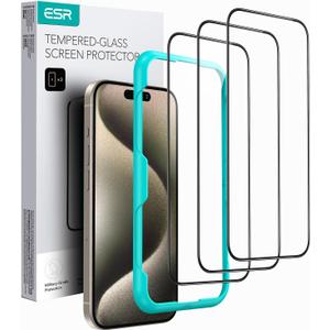 ESR 3 Pack for iPhone 15 Pro Max Screen Protector, [9H Hardness] [Military Grade Shatterproof] Full Coverage Tempered Glass Film with Easy Installation Tool, HD Clear, Scratch Resistant