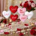 Amyhill 6 Pcs Valentine's Day Table Decorations Velvet Flocked Heart Table Decor Heart Shape Tabletop Centerpiece Standing Wooden Sign Valentines Day Decor for Home Office Shelf(Red, Pink,White)