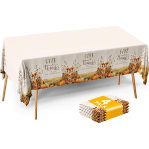 ATFUNSHOP Fall Thanksgiving Tablecloth 4 Packs 54x108 Plastic Disposable Thanksgiving Table Cloth Rectangle Fall Tablecover for Holiday Dinner Party Decorations Outdoor Picnic & Baby Showers
