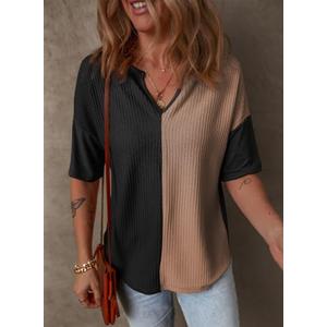 Dokotoo Womens Summer Tops Fashion 2025 Half Sleeve Fluffy Touch Waffle Knit Shirts Casual V Neck Colorblock Patchwork Blouse, Size L Dokotoo Womens Summer Tops Fashion 2025 Half Sleeve Fluffy Touch Waffle Knit Shirts Casual V Neck Colorblock Patchwork Blouse, Size L