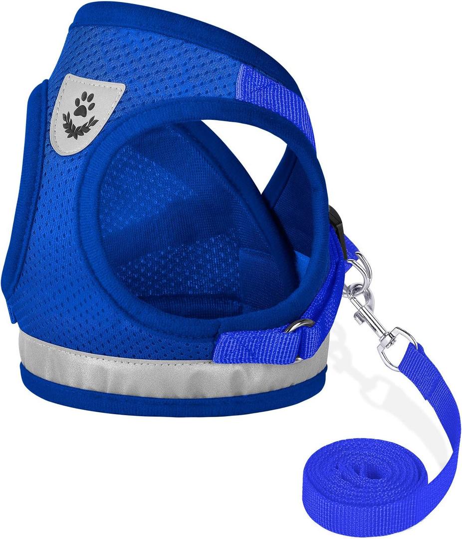 Cat Harnesses and Puppy Harness with Leashes Set, Escape Proof Cat Harness, Adjustable Reflective Soft Mesh Vest Fit Puppy Kitten Rabbit Ferrets's Outdoor Harness (Blue)
