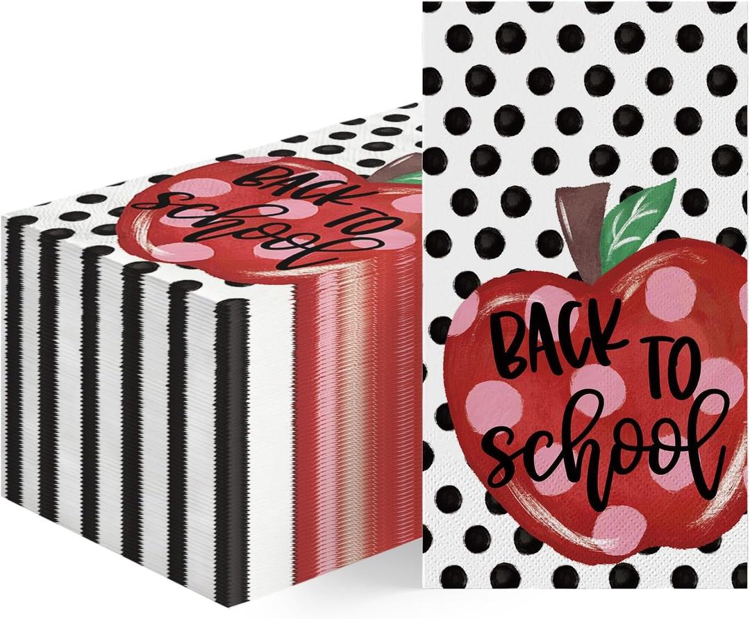 Horaldaily 100Pcs Back to School Paper Napkins, Apples Dots