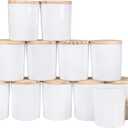SHOWIN Thick Candle Jars for Making Candles 12 Pcs, 7 OZ Empty Jars with Wood Lids for Candle Making, Sample Container, Frosted White