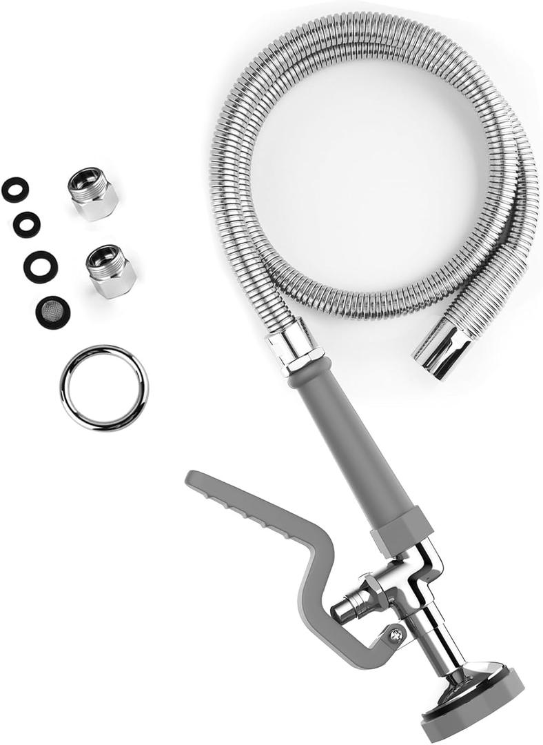 Pre Rinse Spray Valve with 45” Stainless-Steel Hose,1.42 GPM Pre Rinse Sprayer Commercial Sink Sprayer with Ergonomic Handle Commercial Faucet Parts,Fit for Dish Washing Spray （Gray）