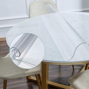 NECAUX 17 Inch Round Frosted Table Cover Protector, 1.5mm Thick Upgraded Version, Unshrinkable Waterproof Plastic Tablecloth Protector Circle Table Pad Placemat for Coffee Table End Table Night Stand