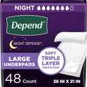 Depend Underpads, Disposable Incontinence Bed Pads for Adults, Slip Resistant, 36"x 21", 48 Count (4 Packs of 12)