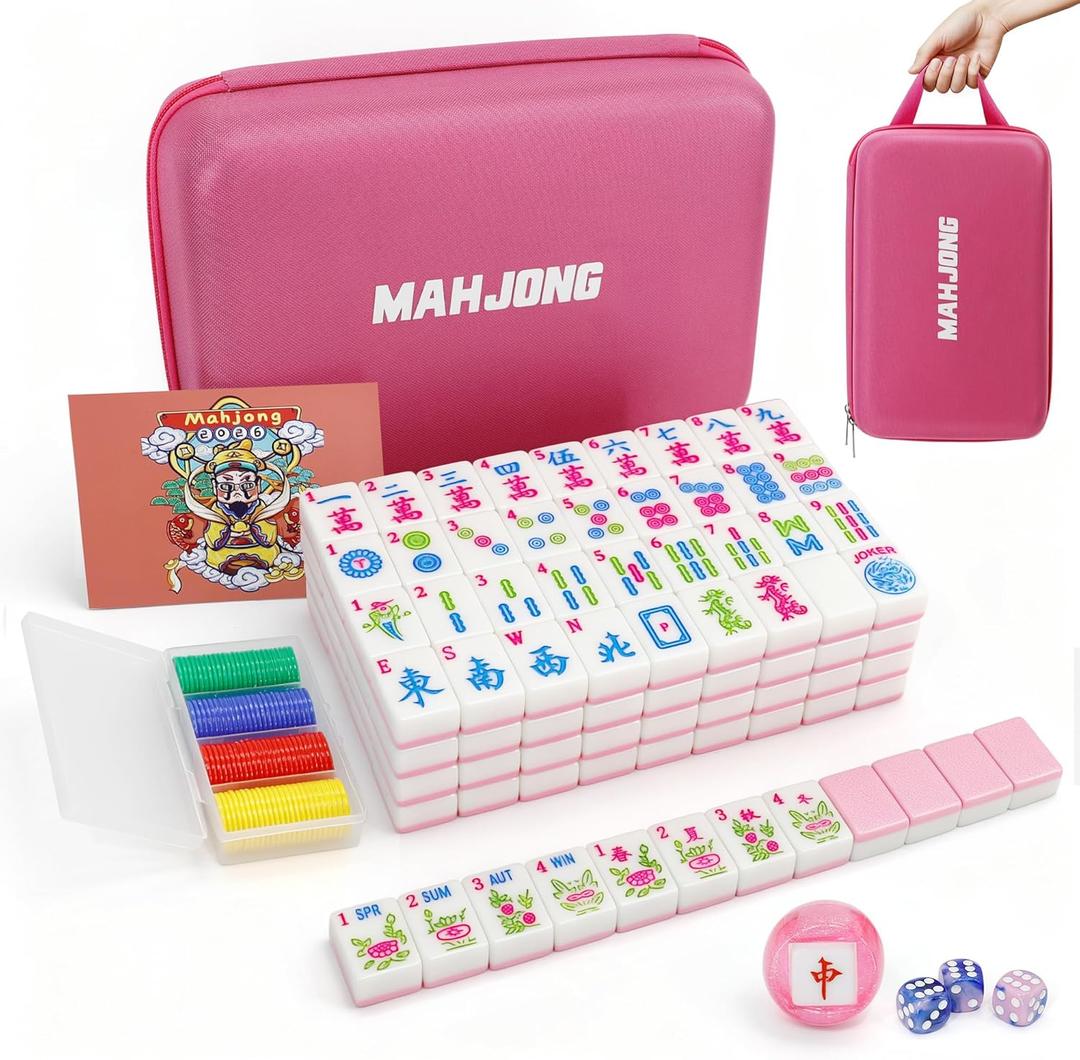 Jolitac American Mahjong Game Set, 166 Premium Tiles, Mahjong Tile Set with Sturdy Carrying Bag, Include Chips & Dice Portable Travel Complete Mahjong Set for Adults & Beginners