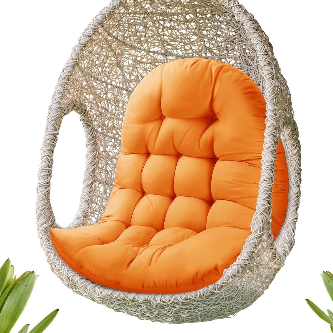 Thick Egg Chair Cushion Replacement, Button Tufted Outdoor Swing Chair Cushion with High Elasticity PP Cotton and Skin-Friendly Fabric, Hanging Cushion for Patio Porch Furniture (Only Cushion) (Orange)