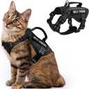 Extra Large Tactical Cat Harness with Handle, Air Mesh Adult Cat Walking Vest Harness Escape Proof, Reflective (Black, XL)