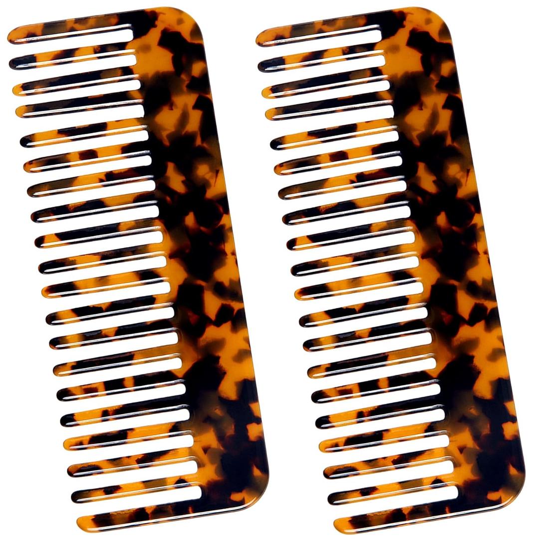 Fsmiling Wide Tooth Comb Large Detangling Comb Cellulose Detangler Comb for Women Thick Curly Wavy Wet Dry Hair 2 Pack,Tortoise shell