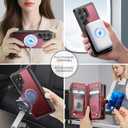 Defencase for Samsung Galaxy S22 Ultra Magnetic Wallet Case Compatible with Magsafe with RFID Blocking Zipper & Card Holder Women, PU Leather Detachable Phone Case for Galaxy S22 Ultra 6.8", Wine Red