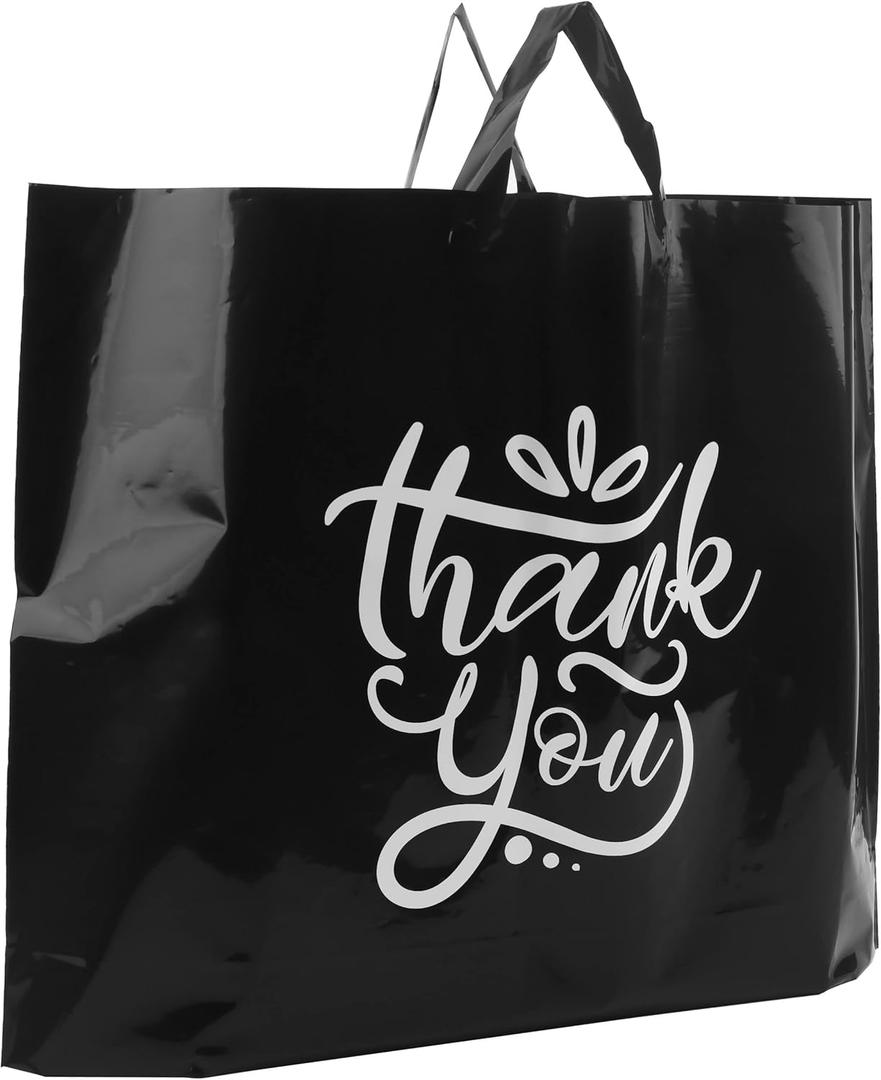 Large Thank You Bags with Handles | 60pcs Black Plastic Shopping Bags for Small Business | 19.5"x15" Merchandise Retail Boutique Bags for Customers