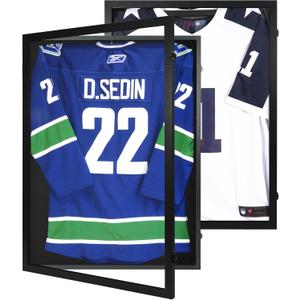 Jersey Frame Display Case 2 Pack - Large Sport Jersey Shadow Box with 98% UV Protection Acrylic and Hanger for Baseball Basketball Football Soccer Hockey Shirt and Uniform, Black Finish