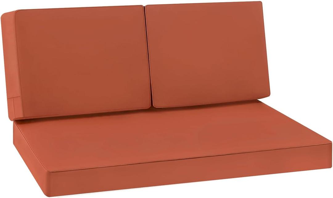 Favoyard Outdoor Loveseat Cushion Set 46 x 26 Inch Waterproof & 3-Year Fade Resistant Patio Furniture Cushions with Removable Cover, Ties and Hidden Zipper for Sofa Bench Couch Pads Set of 3, Spice