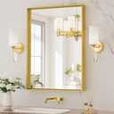 TETOTE Brushed Gold Bathroom Mirror 22 x 30 Inch Rectangle Gold Metal Framed Bathroom Vanity Mirror for Over Sink, Modern Farmhouse Rectangular Brass Frame Wall Mirror, Bedroom (Horizontal/Vertical)