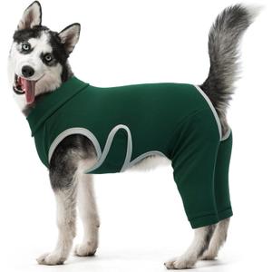Kuoser Dog Surgery Recovery Suit, Professional Dog Surgical Suit for Back Legs, Soft Dogs Recovery Sleeve to Prevent Licking Biting Wounds, Dogs Onesie After Surgery Elbow Protector, Green XL (X-Large (Back: 18.5"; Chest: 24.4"- 28.74"))