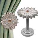 The Metal Magician Wall Mounted Floral Curtain Holdbacks (Pack of 2) - Boho Flowery Curtain Holders for Living Room, Bedroom, Office Drapes - Farmhouse Tiebacks for Curtains (White Blossom)