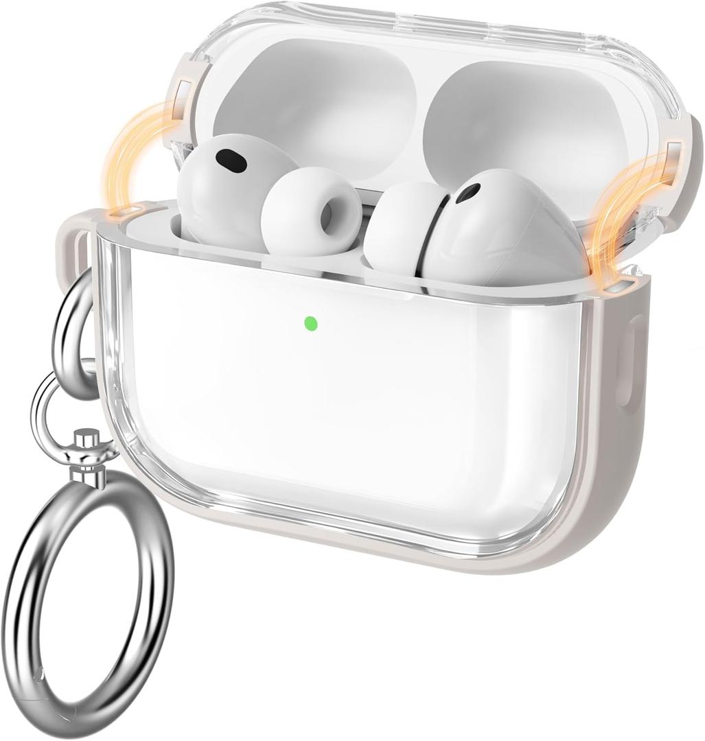 for Airpods Pro 3 Case Clear, Soft TPU Transparent Anti-Yellowing for Apple AirPods Pro 3rd Generation (2025) Case Cover for Men & Women with Keychain, Military-Grade Shockproof, Clear+Stone
