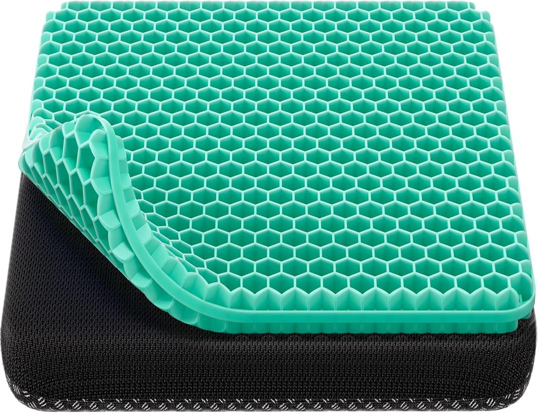 Gel Seat Cushion, Cooling seat Cushion (Super Large & Thick), Breathable Honeycomb Design Absorbs Pressure Points Seat Cushion, Gel Cushion for Office Chair, Home Car seat Cushion for Wheelchair (Green)