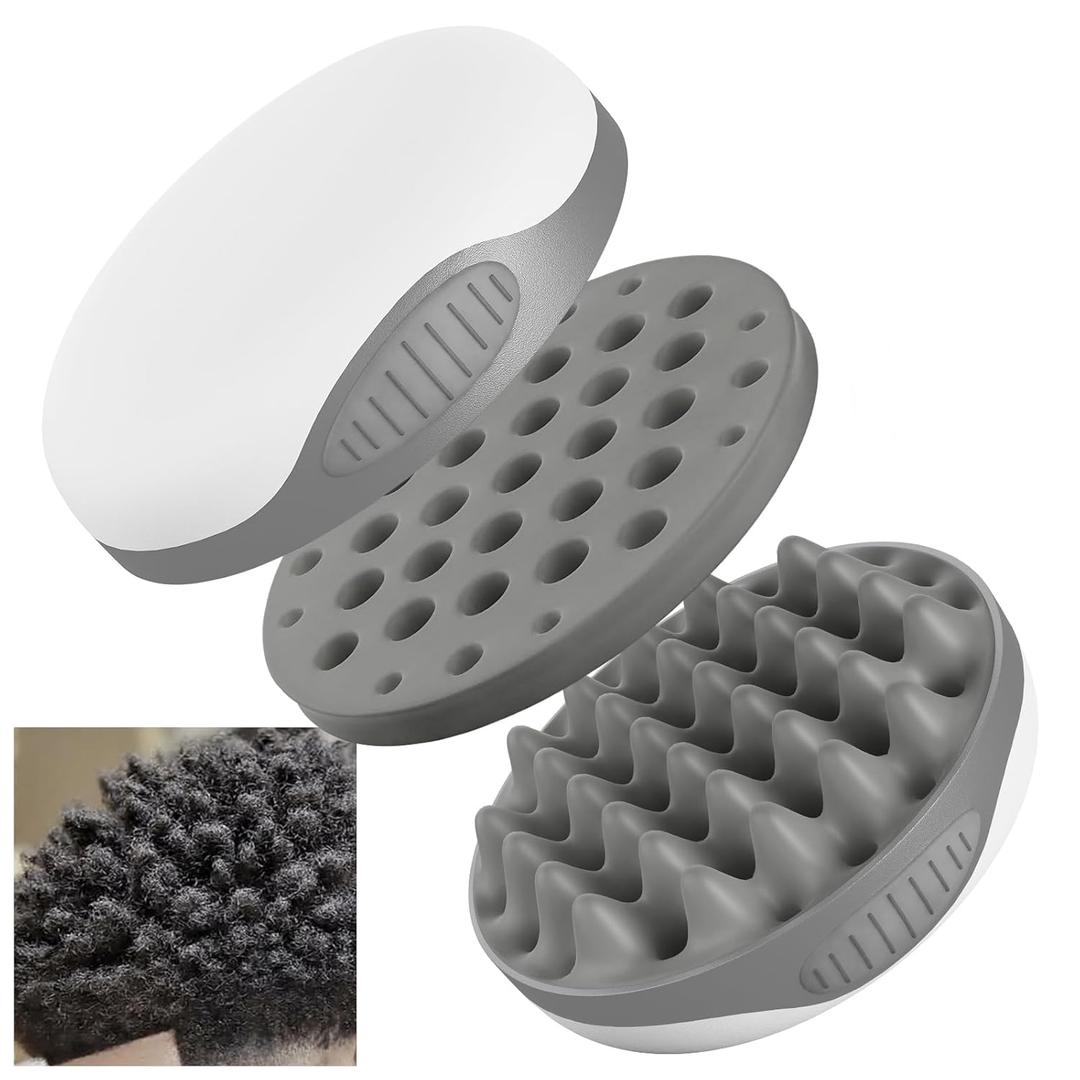 Silicone Hair Brush, Gray - Curly Hair Brush with Double-Sided Use, Different Sized Holes for Curling Afro and Short Hair, Non-Slip Twist Curl Comb for Men and Women, Travel Size