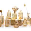 TBWIND Gold Amber Glass Bud Vases Set of 12, Small Vases for Flowers, Champagne Mini Vintage Vases for Centerpieces,Bud Vase in Bulk for Wedding Decor,Single Flowers,Office and Home Table Flower Décor
