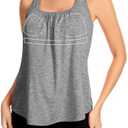 SLIMBELLE Mesh Racer Back Tank Tops Womens Gym Yoga Athletic Workout Tops Round Neck Sleeveless Cami with Built in Bra Size XL