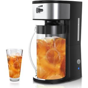 Iced Coffee Tea Maker with Reusable Filter Basket, 3 QT Pitcher, Iced Tea and Coffee Machine , Tea Makers for Iced Tea, Lattes, Lemonade and Flavored Water, Adjustable Brew Strength, Black and Silver