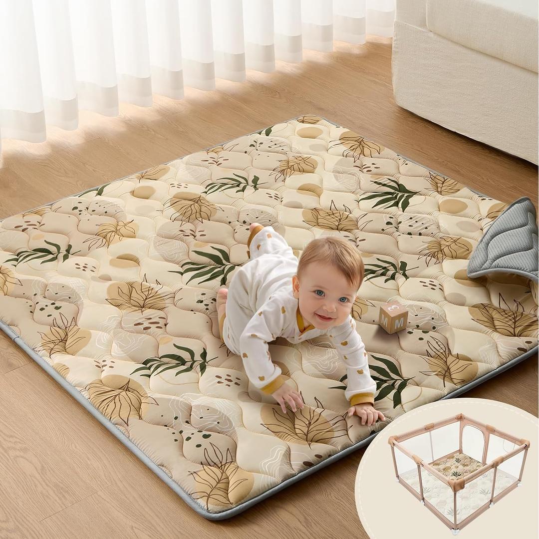 Blissful Diary Baby Play Mats for Floor, 50x50 Playpen Mat, Thick Cushioning Padding Foam Playmat for Baby and Toddlers Infants, Non-Slip & Machine Washable, Earth Tones Design