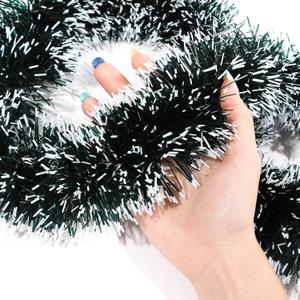 Waydress 2 Pcs Dark Green Tinsel Garland Christmas Tree Decoration Streamer White Snow Metallic Garland Xmas Tree Hanging Streamers for Party Supplies Indoor Outdoor Decor, 3.5 Inch Wide