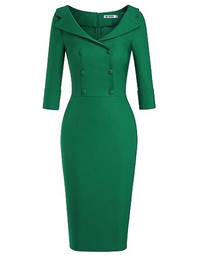 MUXXN Ladies Celebrity Classy Half Sleeve Empire Waist Formal Prom Tea Length Dress (Green L)
