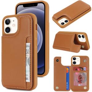 iCoverCase Compatible with iPhone 12 Mini Case with Card Holder, Wallet Phone Case for Women Men RFID Blocking PU Leather Protective Case 5.4 Inch (Light Brown)