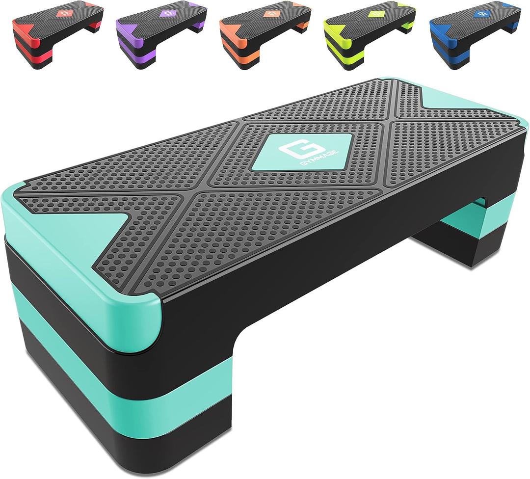 GYMMAGE Aerobic Exercise Step, Adjustable Aerobic Stepper for Exercise, Workout Step Platform for Step Up, 26.5" Step Deck with 4 6 8 Adjustable Height Risers, Women Home Gym Cardio Fitness