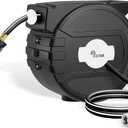Retractable Garden Hose Reel 1/2"x82 ft, Automatic Hose Reel with 7 Pattern Nozzle, Any Length Lock Wall Mounted &180 Deg Swivel (Black-white)