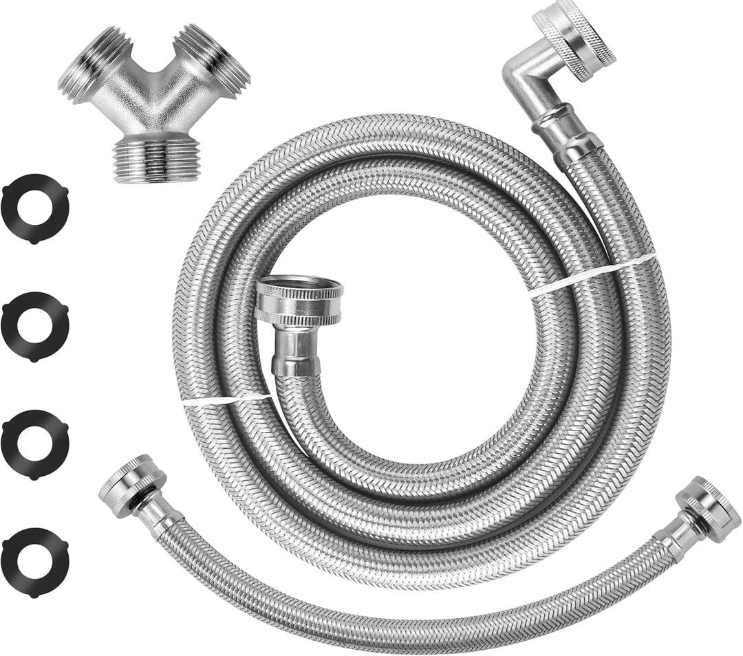 4FT Premium Steam Dryer Hose Installation Kit-Include 4 Ft 90 Degree Elbow Stainless Steel Hose,1 Foot Inlet Adapter Hose and Y Connector-Fit for All Steam Dryers by AMI PARTS