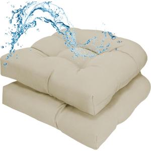 Outdoor Wicker Chair Cushions Set of 2 Waterproof 19.5" x 19.5" x5" Outdoor Wicker Chair Cushion with Thick PP Cotton Resistant Patio Furniture Pads for Indoor and Outdoor Patio Furniture Seat, Cream
