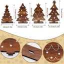 2 x 4 Pieces Wooden Christmas Trees Tabletop Decor - Rustic Farmhouse Xmas Centerpieces, Tiered Tray Decor for Home Office Party Holiday
