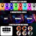 Upgraded Wireless LED Lights for Car, Rechargeable Interior Car Lights with 8 Colors Brightness Adjustable, 12H Battery Life, Remote Control, Mini Strobe Lights for Vehicle Motorcycle Bike Decor