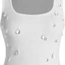 Verdusa Women's Crop Tops Sleeveless Festival Party Clubwear Fashion Crystal Tank Top (White, M)
