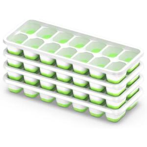 ChefAide Ice Cube Tray with Lid, 4 Packs 56 Cubes Durable Stackable Ice Cube Trays for Freezer with Removable Lids, Easy-Release Plastic & Silicone Ice Tray for Cocktail, Coffee