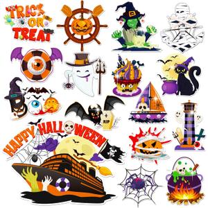 16Pcs Halloween Cruise Door Magnets Decorations Reflective Halloween Cruise Ship Door Decor Pumpkins Bats Spider Magnetic Stickers for Carnival Cruise Refrigerator Cars Fridge Holiday Party
