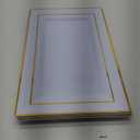 I00000 6 Pack Plastic Serving Trays, Gold Rim Disposable Serving Trays, Gold Disposable Serving Platter for Food Party Serving Platters and Plastic Trays 13.97x8.46 inches (White Gold)
