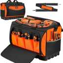 Heavy Duty Tool Bag, Large Tool Bags 20inch, 18 Pockets, 19.6x 12.9x 11.8 inch, Heavy Duty 600D Fabric, Black and Orange