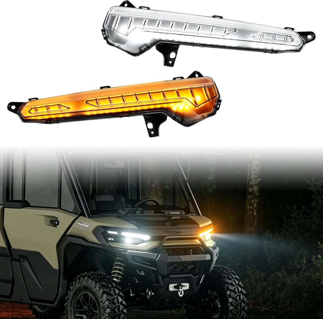 SAUTVS LED Turn Signal Daytime Running Lights for Can Am Defender HD11 2026 | Replace #710009121 710009122, Plug & Play Install, IP67 Waterproof, Front DRL Auxiliary Lights for Can-Am Defender, 2PCS
