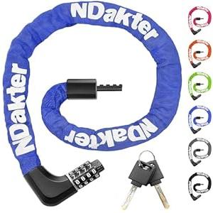 NDakter Bike Locks, 4.28 Ft Bike Chain Lock with 2 Ways to Unlock, 4 Digit Combination Heavy Duty Anti-Theft Bicycle Lock with 2 Keys, High Security Scooter Lock for Ebike, Electric, Motorcycle, Door(Blue)