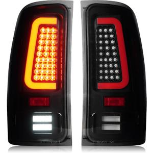 LED Tail Lights Assembly Fit for GMC Sierra 1500 07-13 (SL, SLE, SLT, WT), 2500HD 3500HD 07-14 (only fit 3500HD with Single Rear Wheel Model), Rear Taillights, Black Housing Smoked Lens