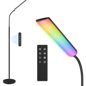 Dimunt LED Floor Lamp, 15W Super Bright RGB Corner Lamp, 3000K-6500K 4 Color Temps Dimmable Floor Lamp, Remote & Touch Control, 1 Hour Timer, Adjustable Gooseneck Standing Lamp for Living Room Home