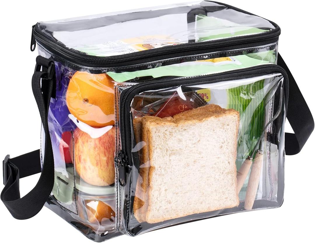 Clear Lunch Bag for Work Correctional Officers - Plastic Transparent Lunch Tote Stadium Bags See Through Womem and Men Ideal for Children 3+, 10.6x8.6x6 inches (Black-1 Pack)