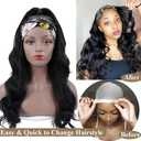 Colorful Queen Honey Blonde Highlight Headband Wig Ombre Brown Body Wave Headband Wigs for Black Women Brown Mix Blonde Colored Long Wavy Wig with Headband 26 Inch F4/27