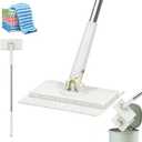 Snap Grip Mini Mop,Cloth Changing Mini Mop,360 Rotating Wet Dry for Whole House Cleaning,Foldable 35inch Retractable Long Handle Mopping Stick (White,1*p+6*Cloth)
